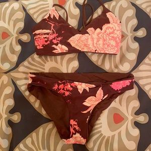 Surf Shop Swimsuit! Burgundy color with Neon Pink!